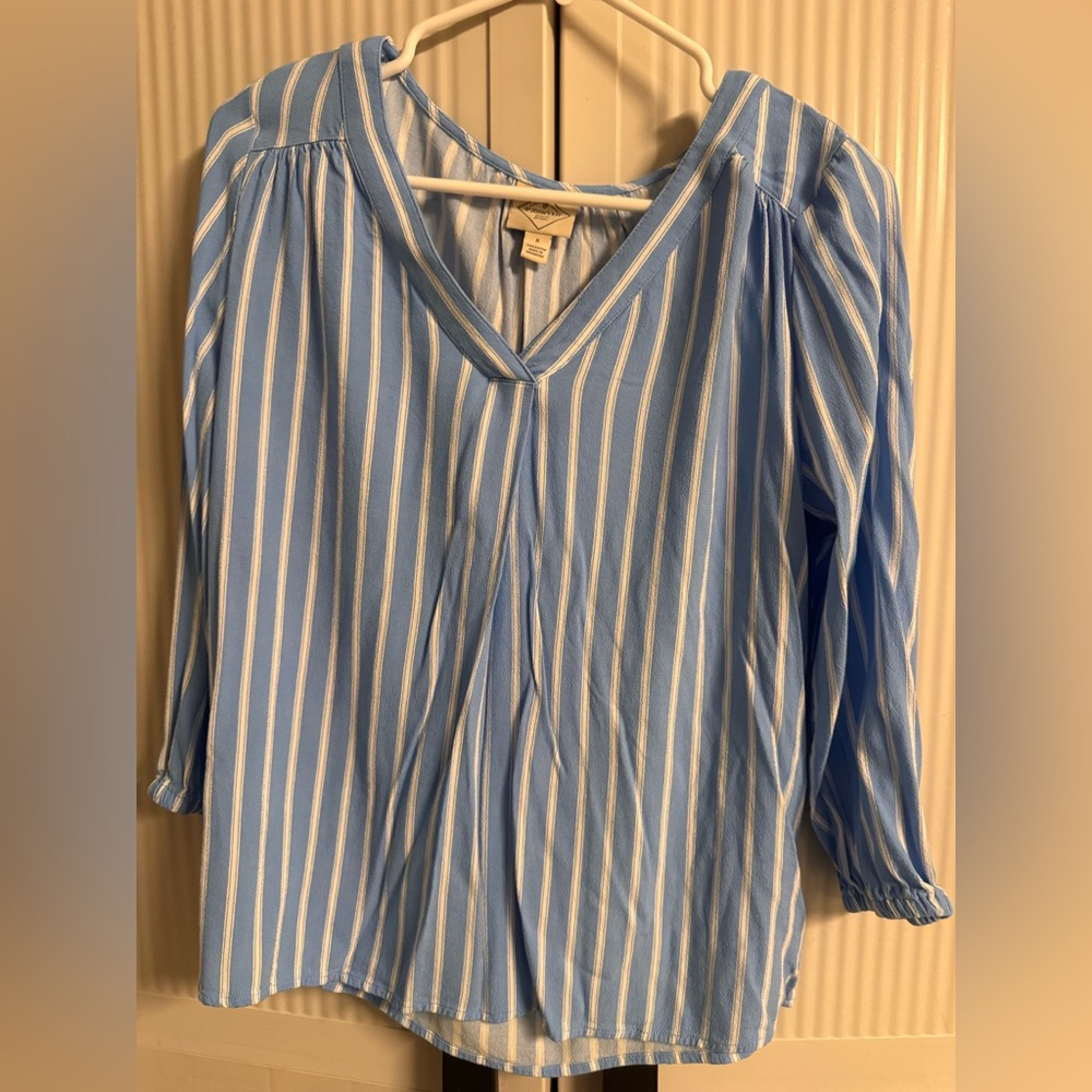 St. John's Bay Blue and White Striped V-Neck Blouse